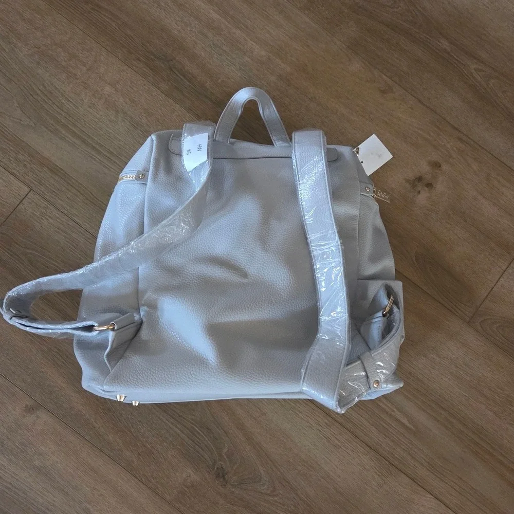 Luli Bebe Monaco Diaper Bag Stone‎ Gray Vegan Leather Backpack Gold Hardware NEW